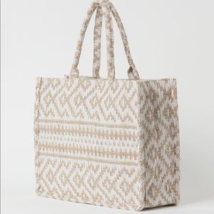 H&M Jacquard-weave Handbag White Beige-patterned Two Handles NEW Trendy